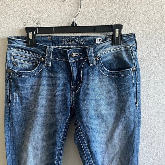 Miss Me Medium Wash Angel Wing Sparkly Skinny Jeans Size 28 Style JE533052L - Picture 5 of 14